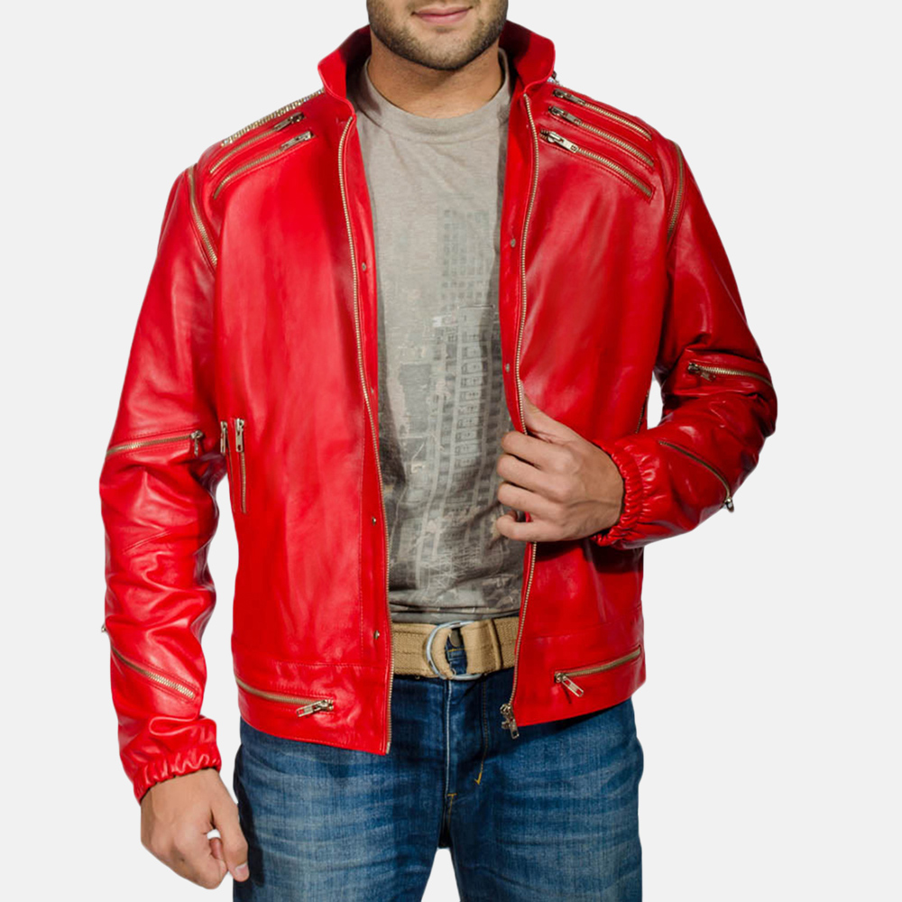 Mens Jagger Red Leather Jacket